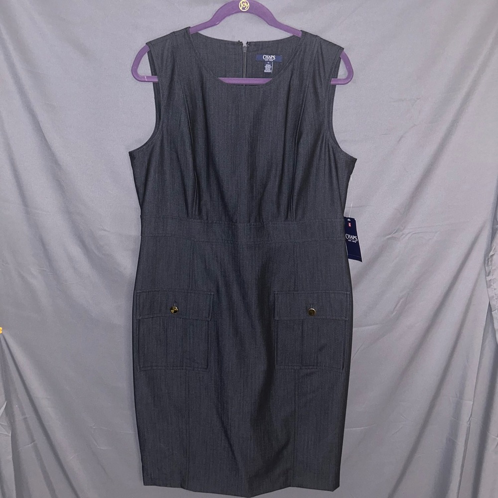 Chaps Women's Dress NWT Size 14 Sleeveless Pocket Career Blue Sheath